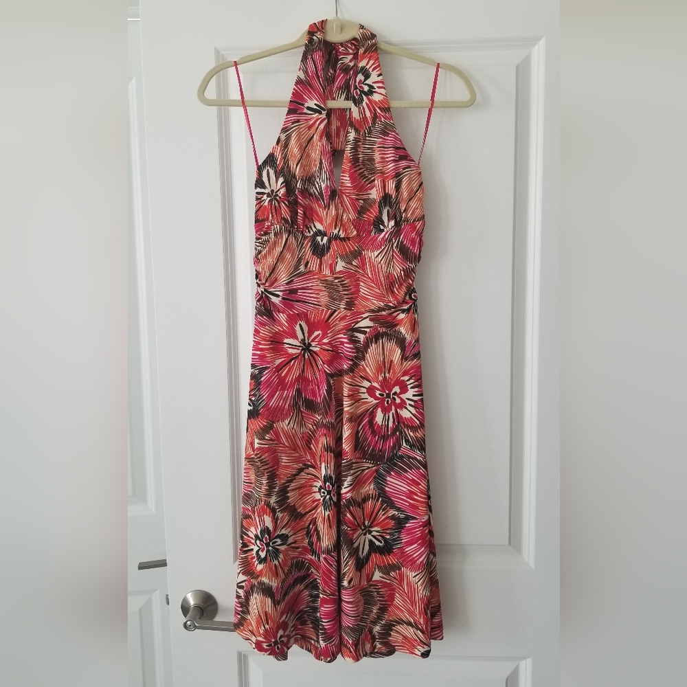 Floral Halter Neck Dress - Pink and Black